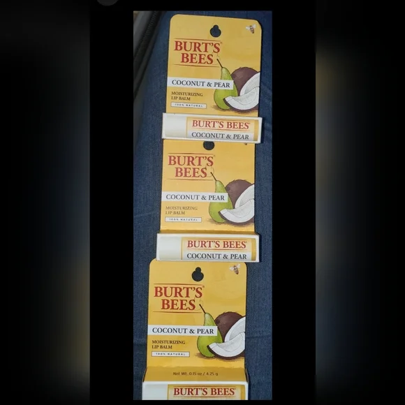 :* 4 NIB Burt's Bees coconut & pear moisturizing & red dahlia Tinted Lip balm - Picture 4 of 12